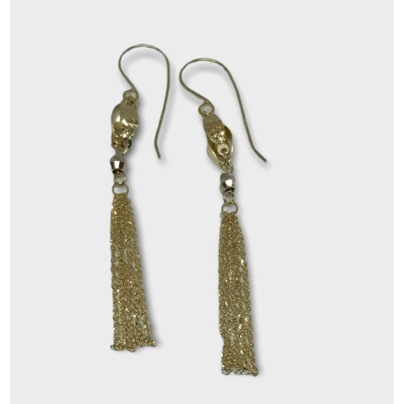 14K Gold Two-Tone Bead and Chain Dangle Earrings - Picture 6 of 7